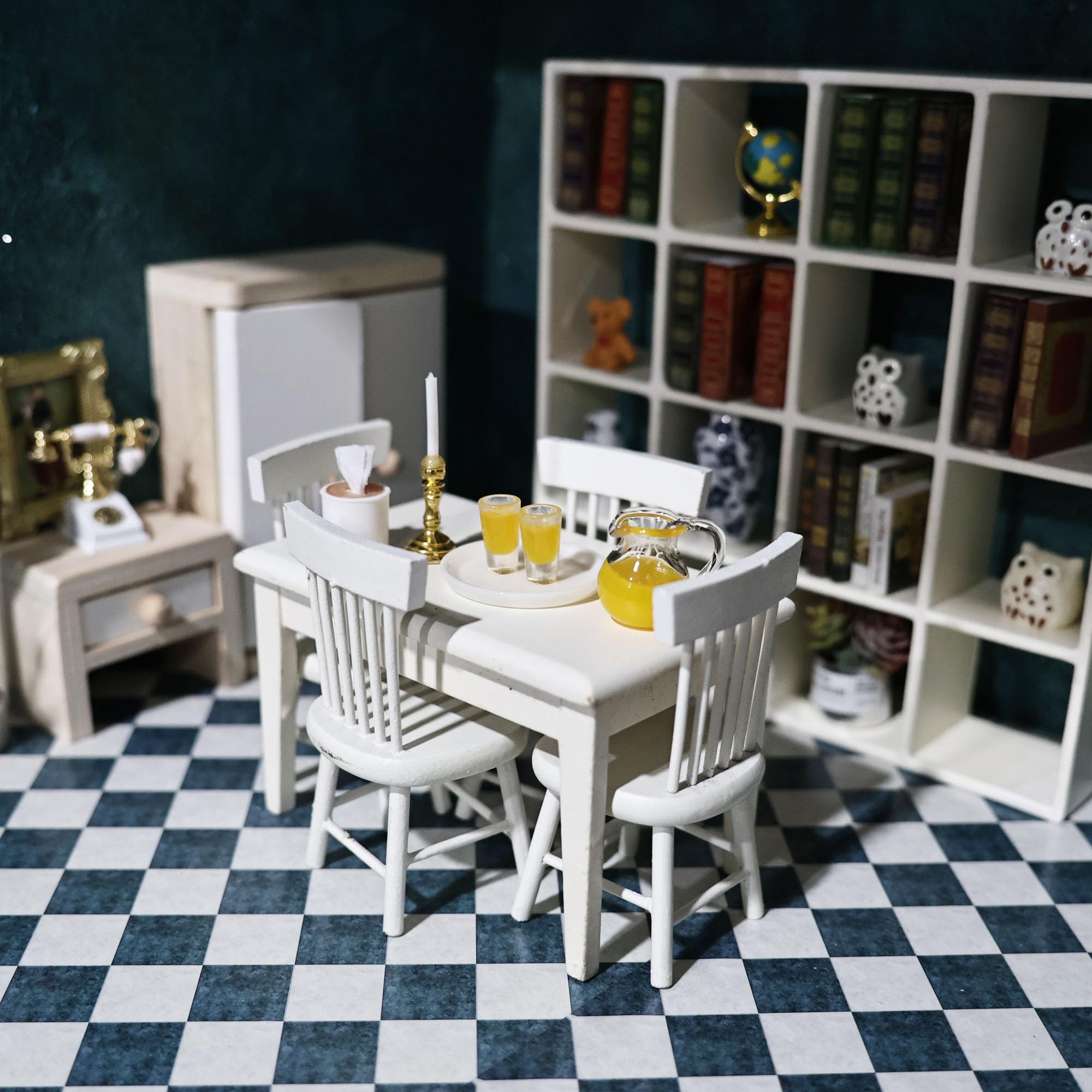 Cutemini 16-Grid Miniature Storage Rack for 1:12 Dollhouse - White Wood Shelf