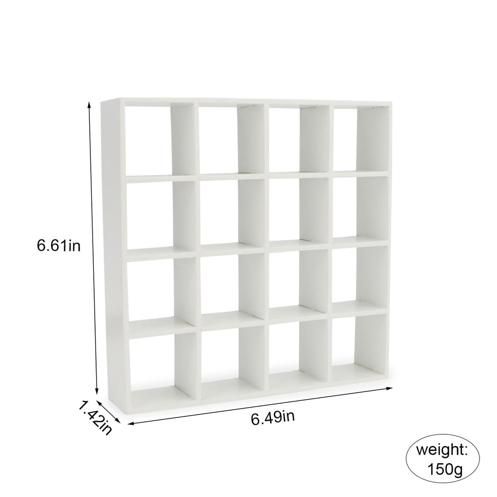 Cutemini 16-Grid Miniature Storage Rack for 1:12 Dollhouse - White Wood Shelf