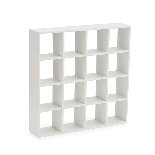 Cutemini 16-Grid Miniature Storage Rack for 1:12 Dollhouse - White Wood Shelf