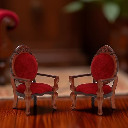 Cutemini 2-Pack Victorian Miniature Armchairs - 1:12 Scale Dollhouse Furniture, Wooden Carved Chairs