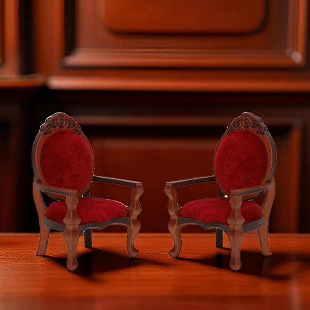 Cutemini 2-Pack Victorian Miniature Armchairs - 1:12 Scale Dollhouse Furniture, Wooden Carved Chairs