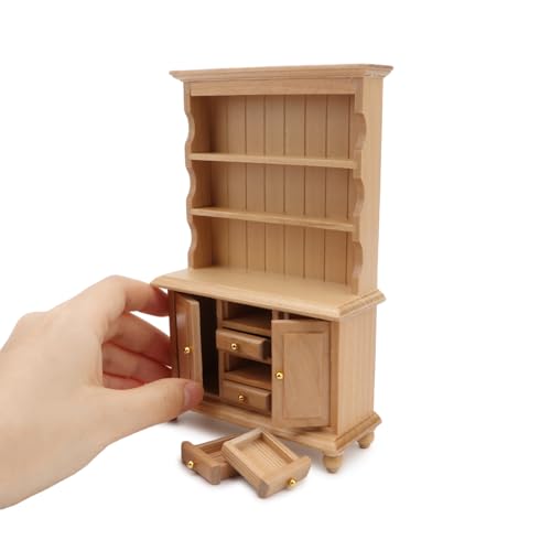 Cutemini Miniature Wooden Cupboard Bookshelf for 1:12 Scale Dollhouse - Handcrafted with Opening Drawers and Doors