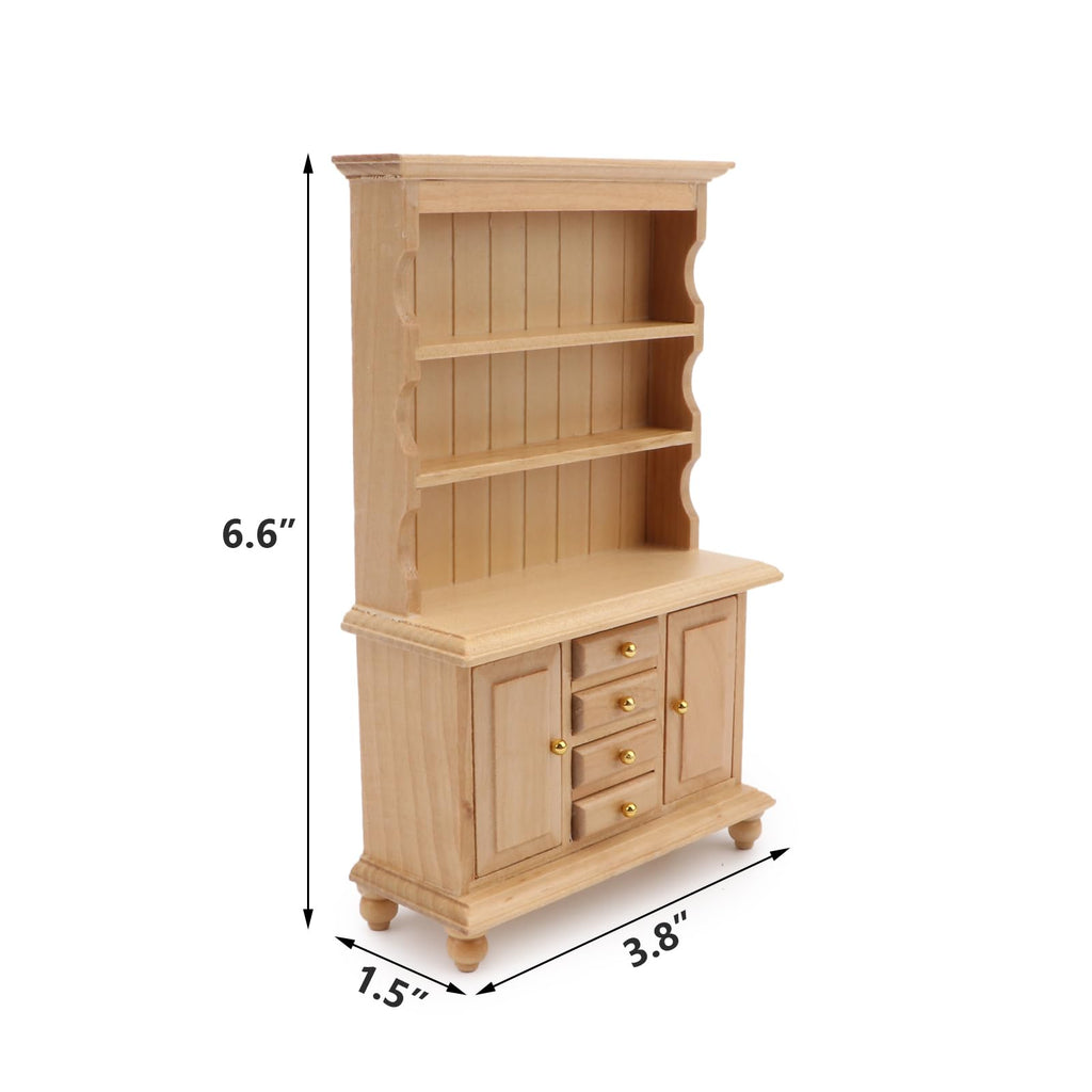 Cutemini Miniature Wooden Cupboard Bookshelf for 1:12 Scale Dollhouse - Handcrafted with Opening Drawers and Doors