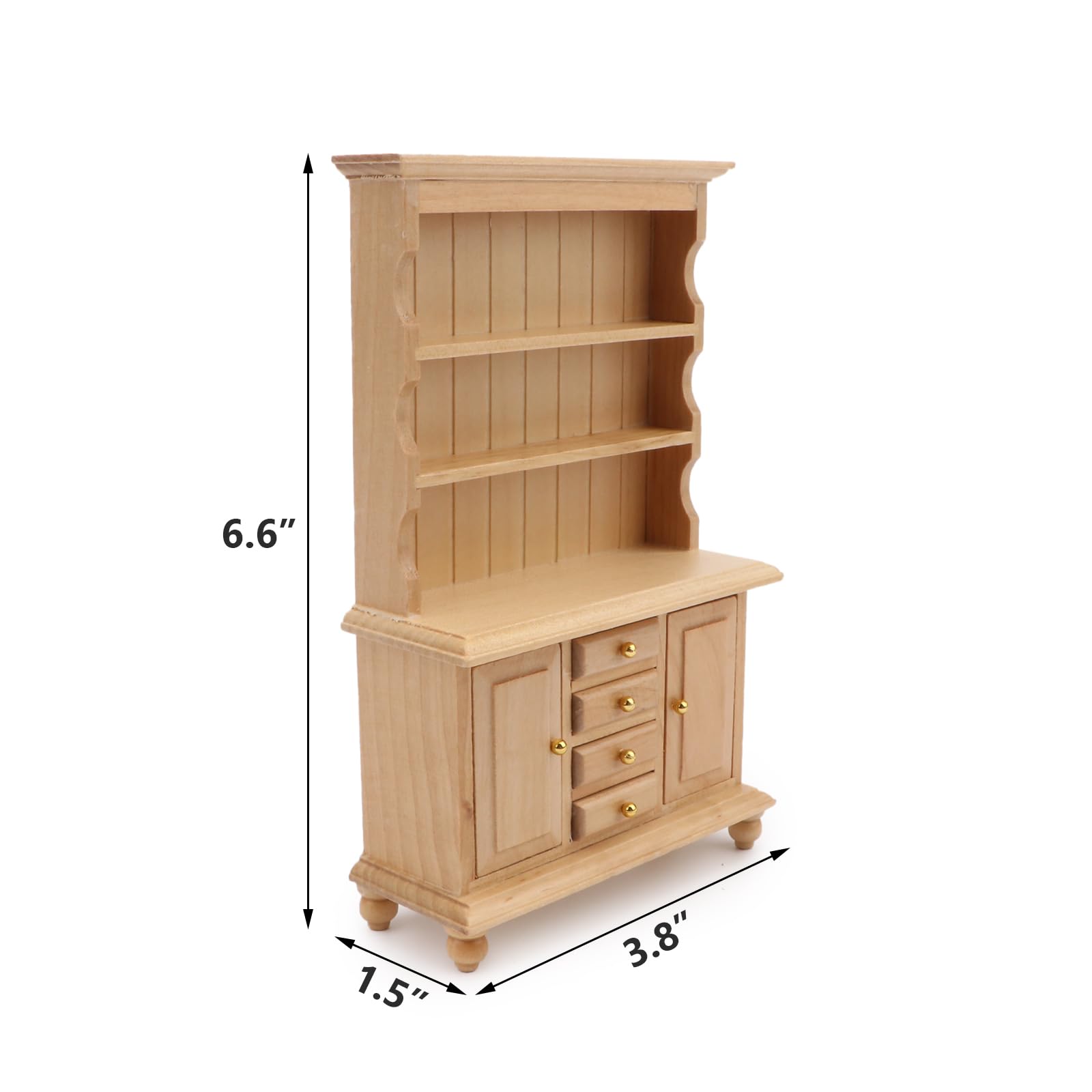 Cutemini Miniature Wooden Cupboard Bookshelf for 1:12 Scale Dollhouse - Handcrafted with Opening Drawers and Doors