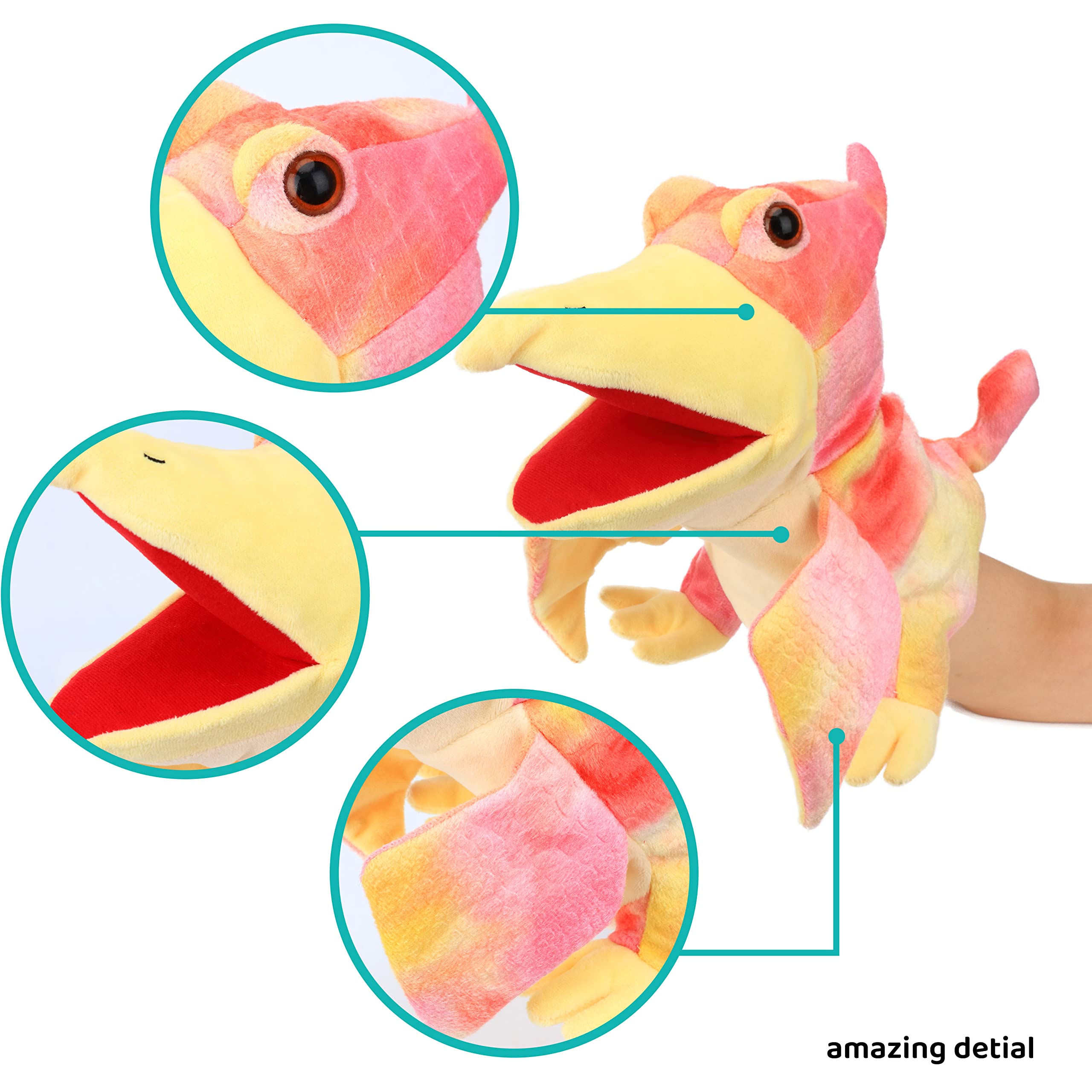 Cuteoy Plush Pterosaurus Hand Puppet - Soft Dinosaur Toy with Movable Mouth for Storytelling and Role Play