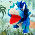 Cuteoy Plush Triceratops Hand Puppet – Soft Dinosaur Toy with Movable Mouth for Kids' Storytelling and Role Play