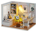 CUTEROOM QT Series DIY Miniature Wooden Dollhouse Kit - 12.7 cm with LED Light and Dust Cover