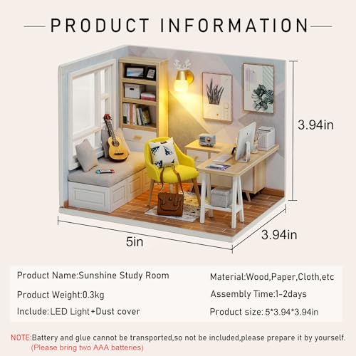 CUTEROOM QT Series DIY Miniature Wooden Dollhouse Kit - 12.7 cm with LED Light and Dust Cover