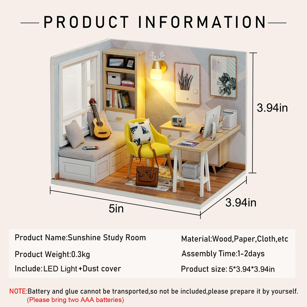 CUTEROOM QT Series DIY Miniature Wooden Dollhouse Kit - 12.7 cm with LED Light and Dust Cover