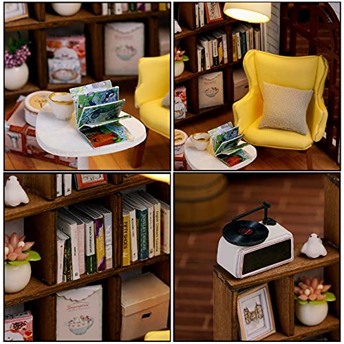 CUTEROOM QT037 Dollhouse Miniature Kit with LED Light & Dust Cover - 9x9x11.5 cm Wooden DIY Craft
