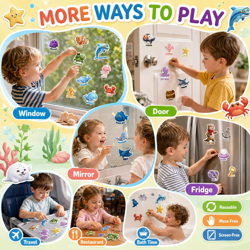 Cutesora 6-Pack Reusable Jelly Sticker Books: Farm, Dino, Space, Ocean, City & Forest — Travel Activity Gift for Toddlers 1-6