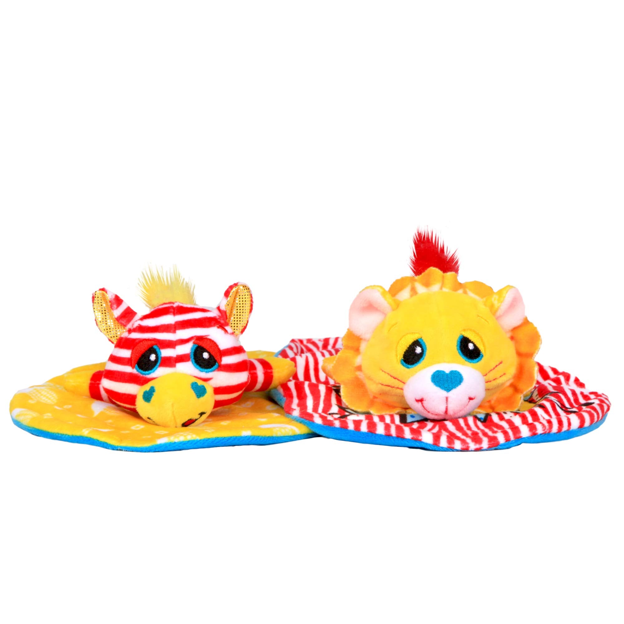 Cutetitos Budditos Buttered Popcorn Edition – Two 5-Inch Plush Lion and Zebra Toys with Heart-Shaped Wrap for Kids Ages 3+