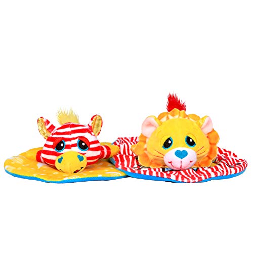 Cutetitos Budditos Buttered Popcorn Edition – Two 5-Inch Plush Lion and Zebra Toys with Heart-Shaped Wrap for Kids Ages 3+