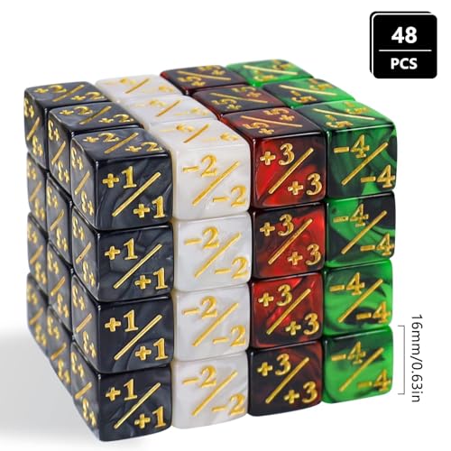 CUUKSHKN 48-Piece MTG Glitter Token Dice Set – Starry Marble D6 Counters for Magic The Gathering & CCG Card Games (4 Colors)