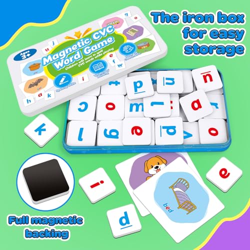 CVC Word Games Set with Magnetic Letters & Flashcards – Phonics Learning for Kids, Speech Therapy, Preschool Classroom