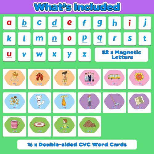 CVC Word Games Set with Magnetic Letters & Flashcards – Phonics Learning for Kids, Speech Therapy, Preschool Classroom