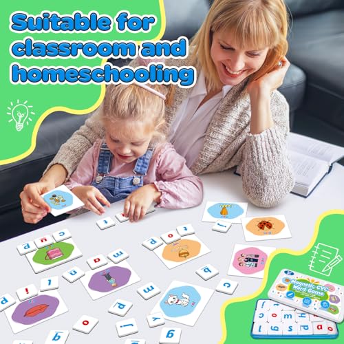 CVC Word Games Set with Magnetic Letters & Flashcards – Phonics Learning for Kids, Speech Therapy, Preschool Classroom