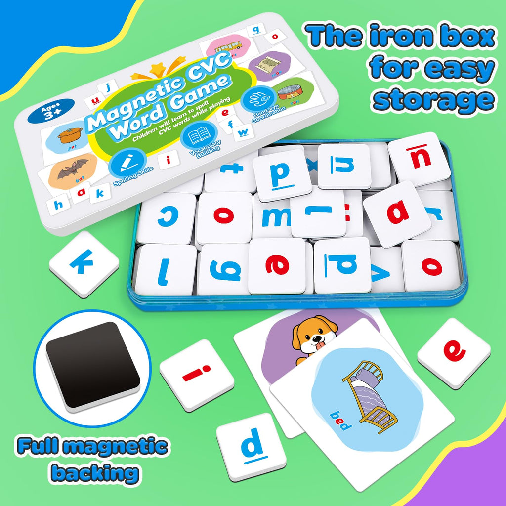 CVC Word Games Set with Magnetic Letters & Flashcards – Phonics Learning for Kids, Speech Therapy, Preschool Classroom