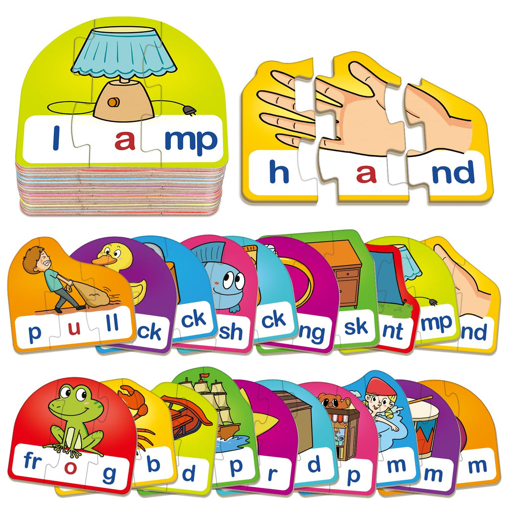 CVCC & CCVC Puzzle Cards – Phonics Games for Ages 3-6, 60 Pieces with Storage Bag