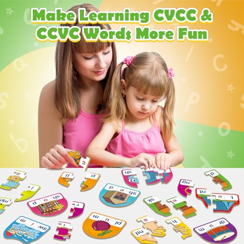 CVCC & CCVC Puzzle Cards – Phonics Games for Ages 3-6, 60 Pieces with Storage Bag