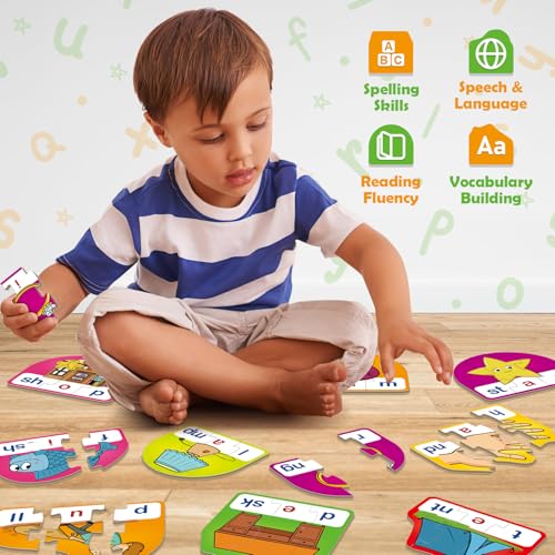 CVCC & CCVC Puzzle Cards – Phonics Games for Ages 3-6, 60 Pieces with Storage Bag