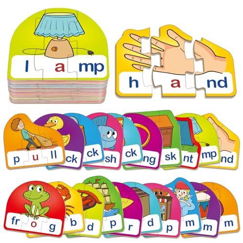 CVCC & CCVC Puzzle Cards – Phonics Games for Ages 3-6, 60 Pieces with Storage Bag