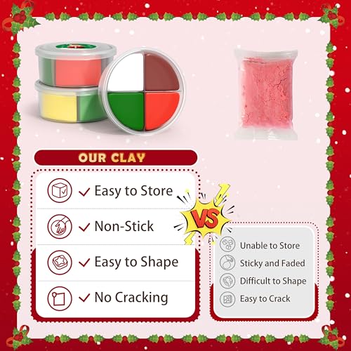 CyaJm Air Dry Clay Christmas Kit – 12 Non-Toxic Festive Clay Packs with Tools & Guide for Kids Ages 3+