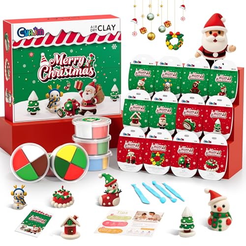 CyaJm Air Dry Clay Christmas Kit – 12 Non-Toxic Festive Clay Packs with Tools & Guide for Kids Ages 3+
