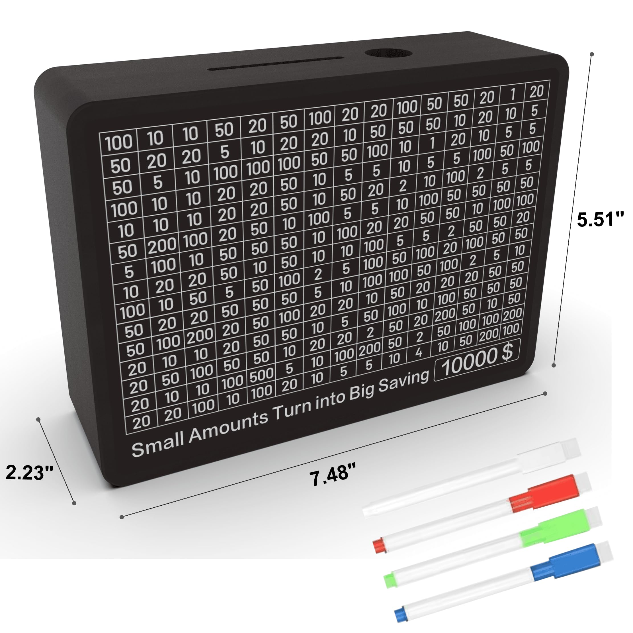 CYANLUX Wooden Piggy Bank with Savings Challenge Tracker - Money Box with Goal Stickers for Adults and Kids, Black