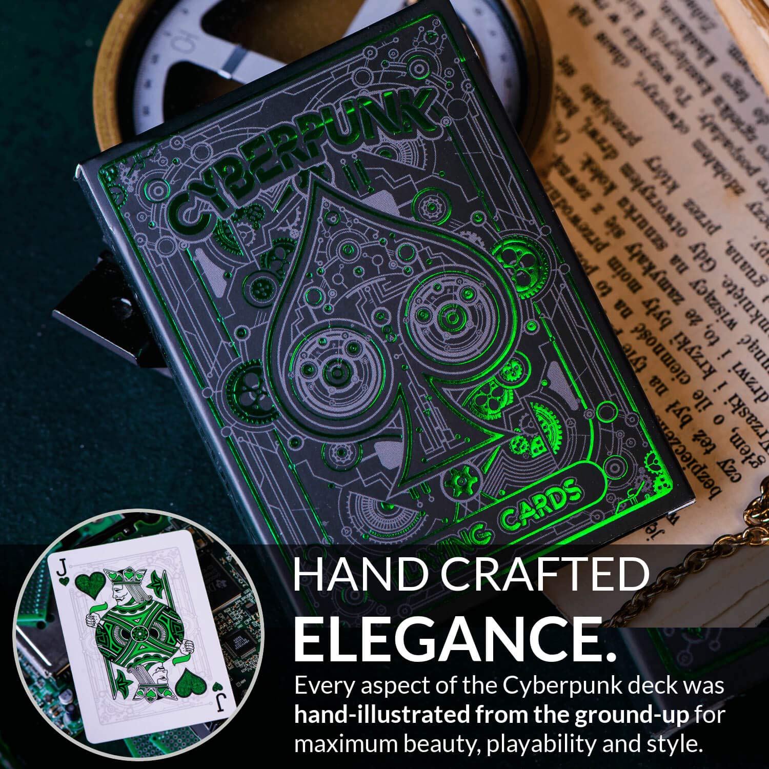 Cyberpunk Green Cardistry Deck – White Cyberpunk Playing Cards with e-Book, Poker Size