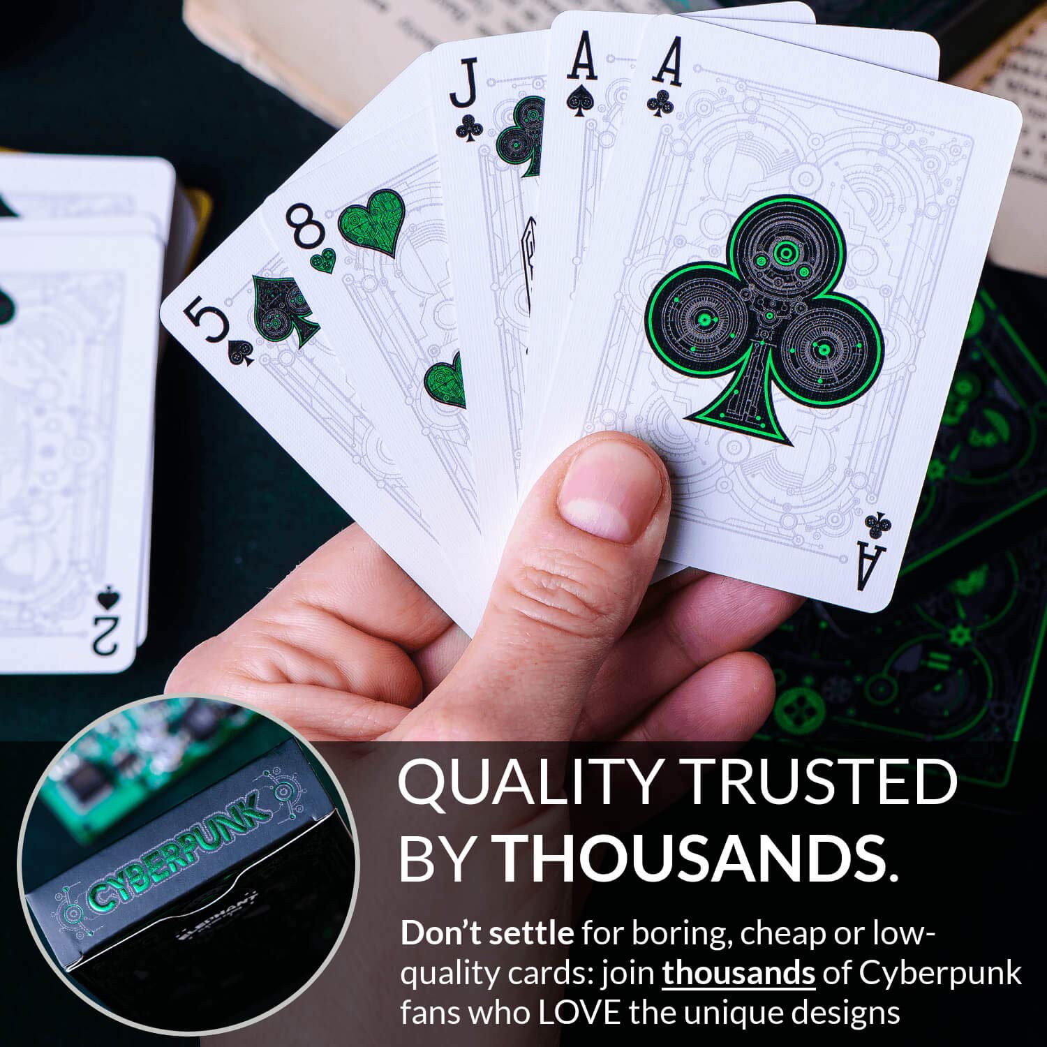 Cyberpunk Green Cardistry Deck – White Cyberpunk Playing Cards with e-Book, Poker Size