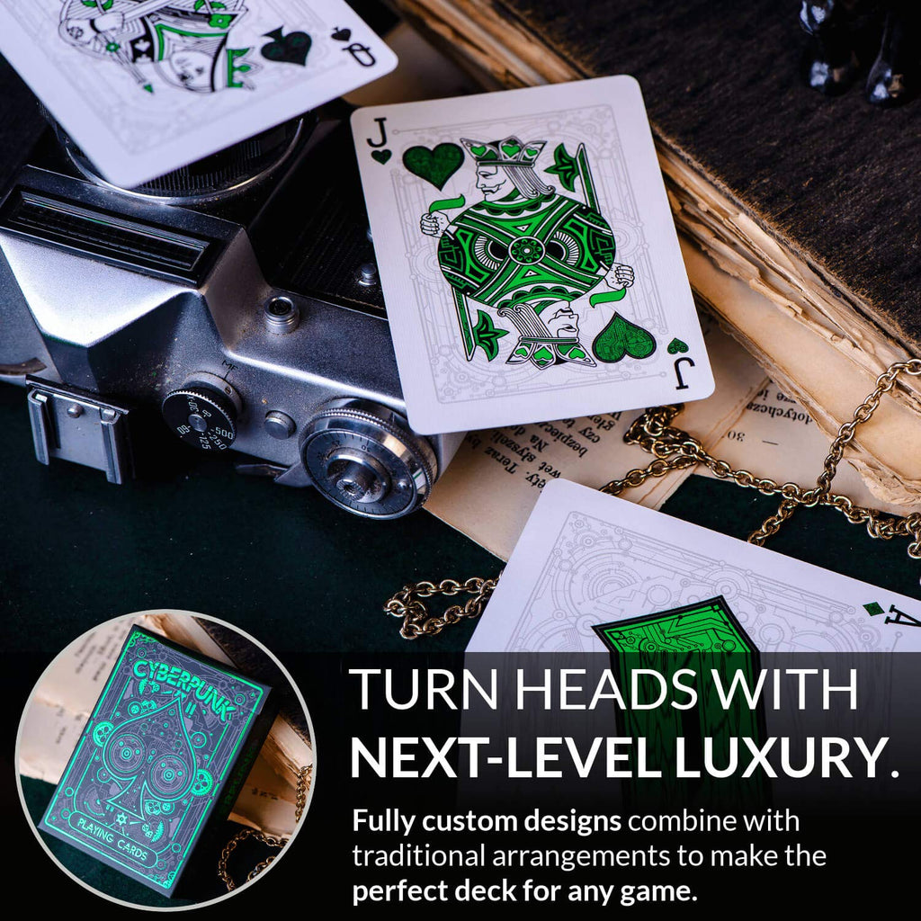 Cyberpunk Green Cardistry Deck – White Cyberpunk Playing Cards with e-Book, Poker Size