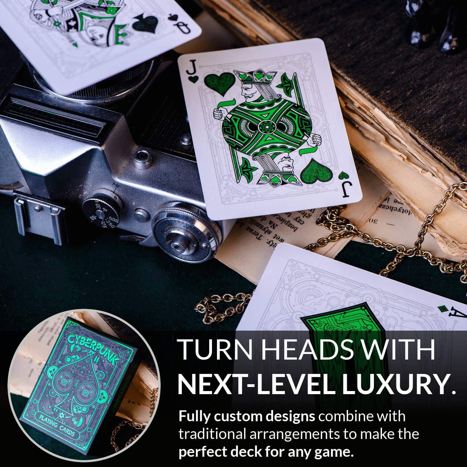 Cyberpunk Green Cardistry Deck – White Cyberpunk Playing Cards with e-Book, Poker Size