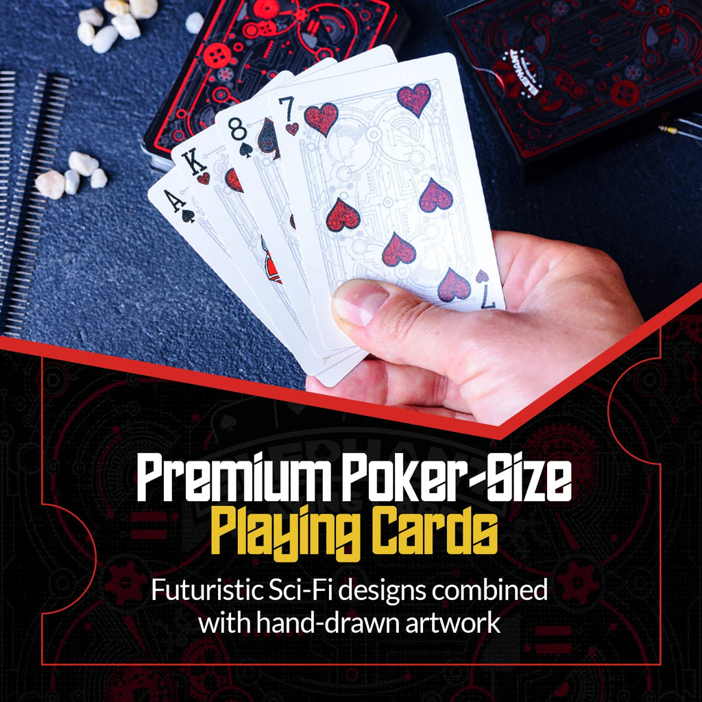 Cyberpunk Red Playing Cards – Hand-Drawn Futuristic Deck with E-Book, Poker Size 2.5" x 3.5"
