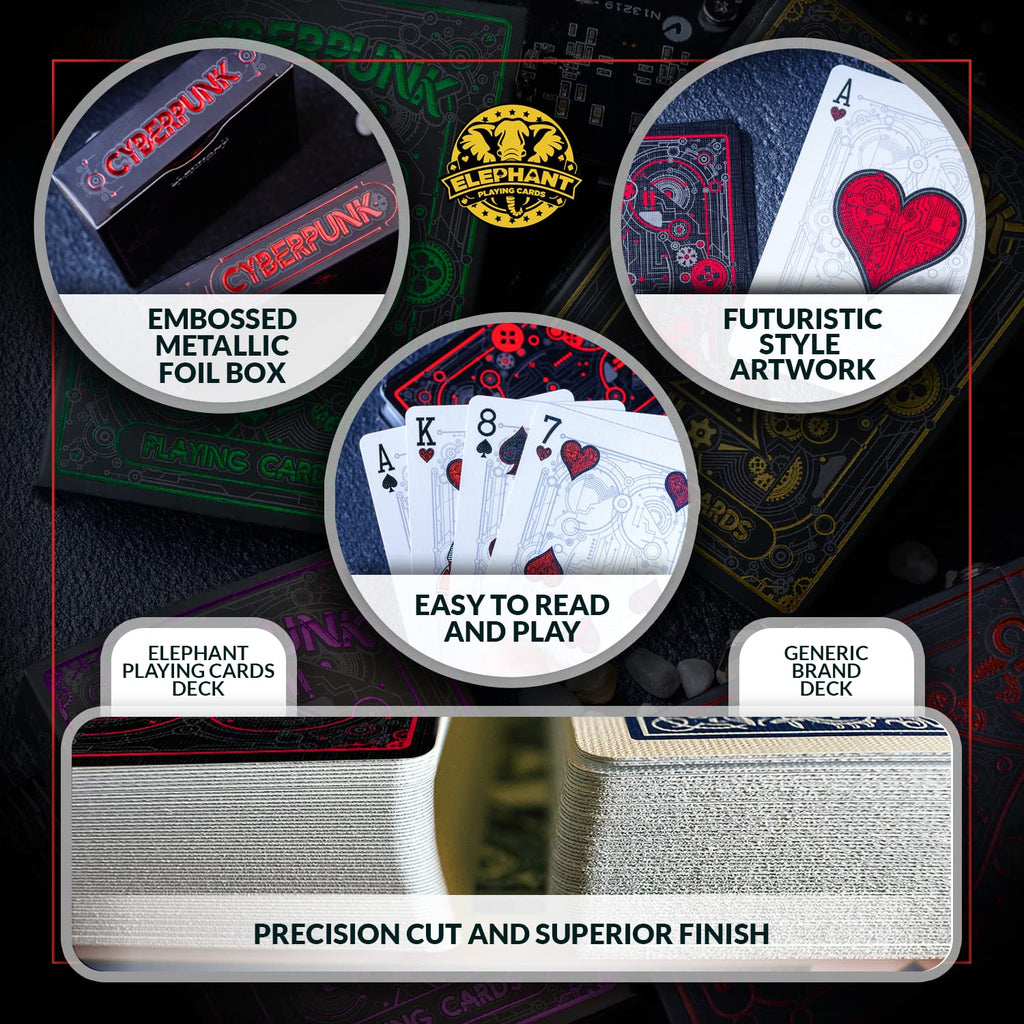 Cyberpunk Red Playing Cards – Hand-Drawn Futuristic Deck with E-Book, Poker Size 2.5" x 3.5"