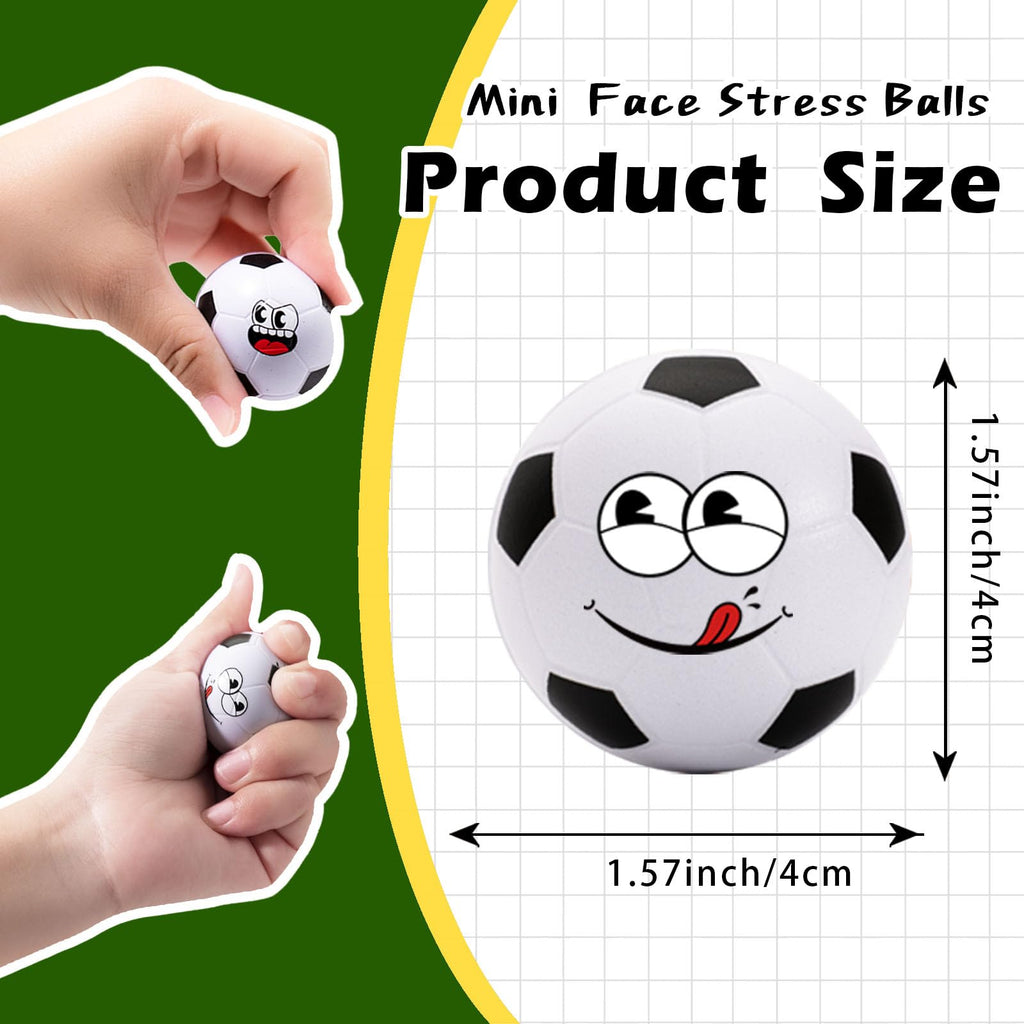 CYCLESCRUX 12-Pack Mini Soccer Stress Balls with 6 Silly Faces - 1.57 Inch Squishy Toys for Parties, Classroom Prizes, and Stress Relief