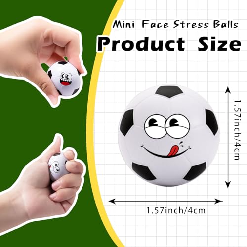 CYCLESCRUX 12-Pack Mini Soccer Stress Balls with 6 Silly Faces - 1.57 Inch Squishy Toys for Parties, Classroom Prizes, and Stress Relief