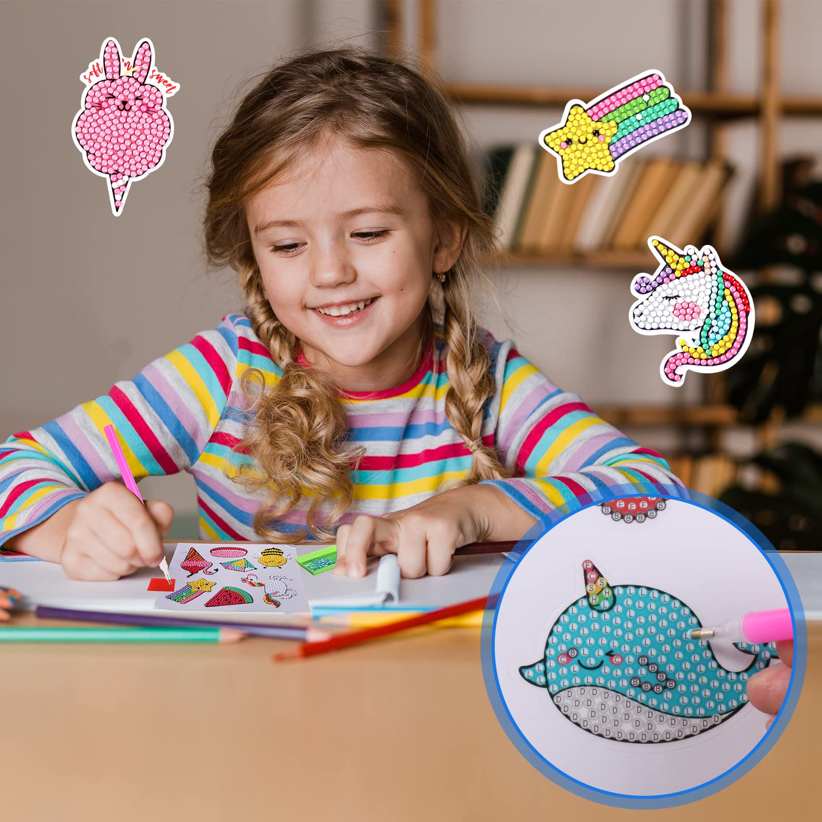 Cymbana 5D Diamond Painting Stickers Kit for Kids – 25 Sheets with Unicorn, Mermaid & Cat Designs