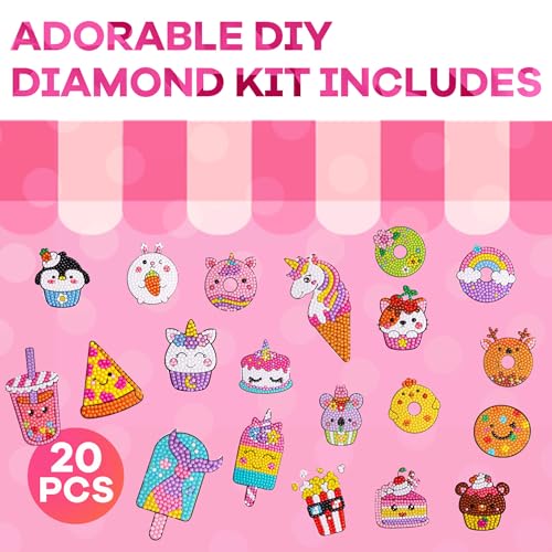 Cymbana Diamond Painting Kit for Kids – 20 Dessert-Themed Stickers with Princess & Animal Designs