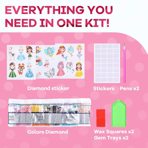 Cymbana Diamond Painting Kits for Kids 18 Pcs Princess and Their Buddy Gem Art Sticker for Kids Ages 6-8 8-12 Contains Unicorn, Mermaid