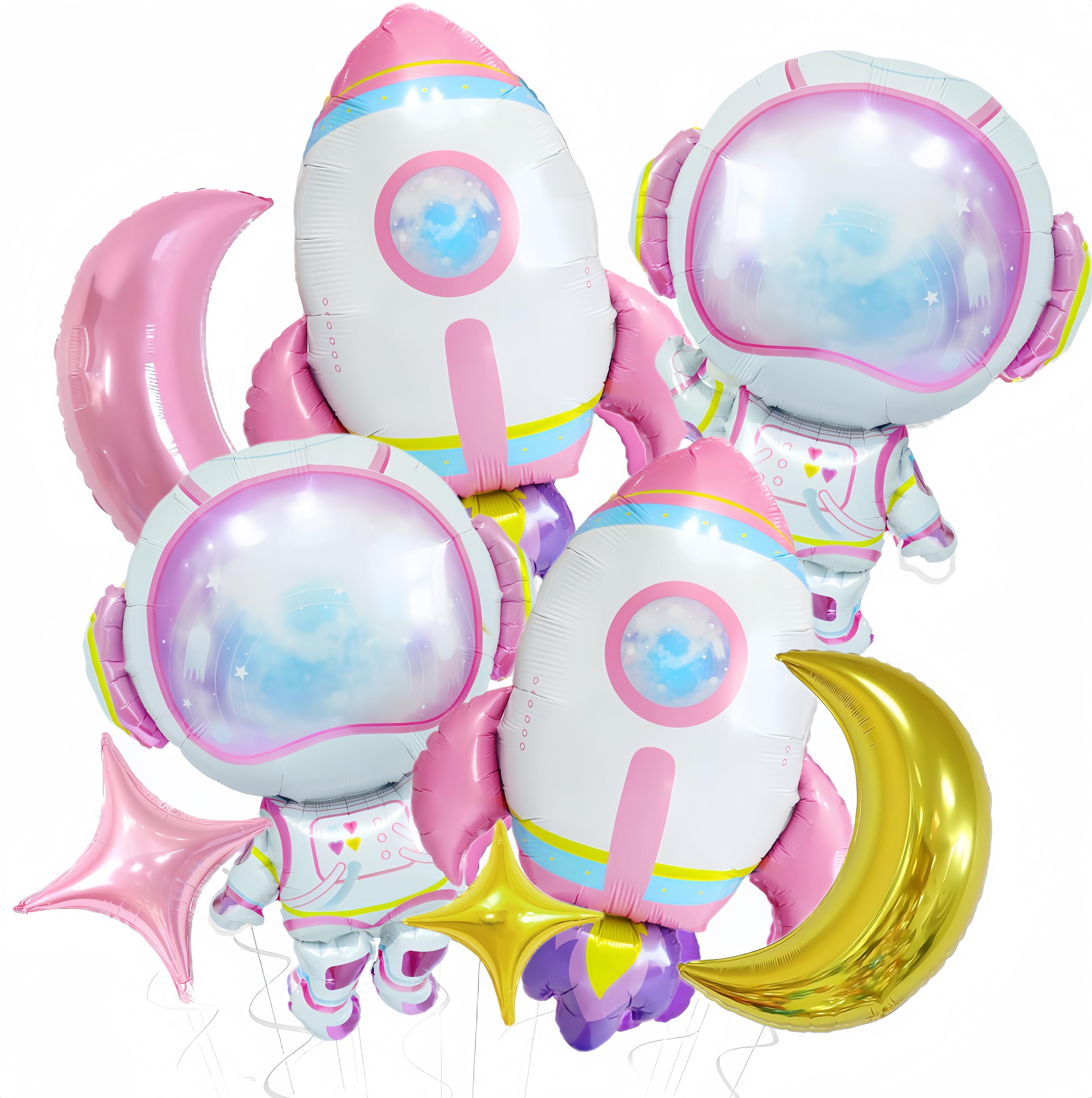 CYMYLAR 8-Piece Astronaut Rocket Balloon Set for Girls - Pink Purple Space Theme Birthday Party Decorations