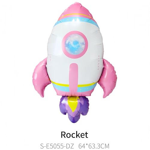 CYMYLAR 8-Piece Astronaut Rocket Balloon Set for Girls - Pink Purple Space Theme Birthday Party Decorations