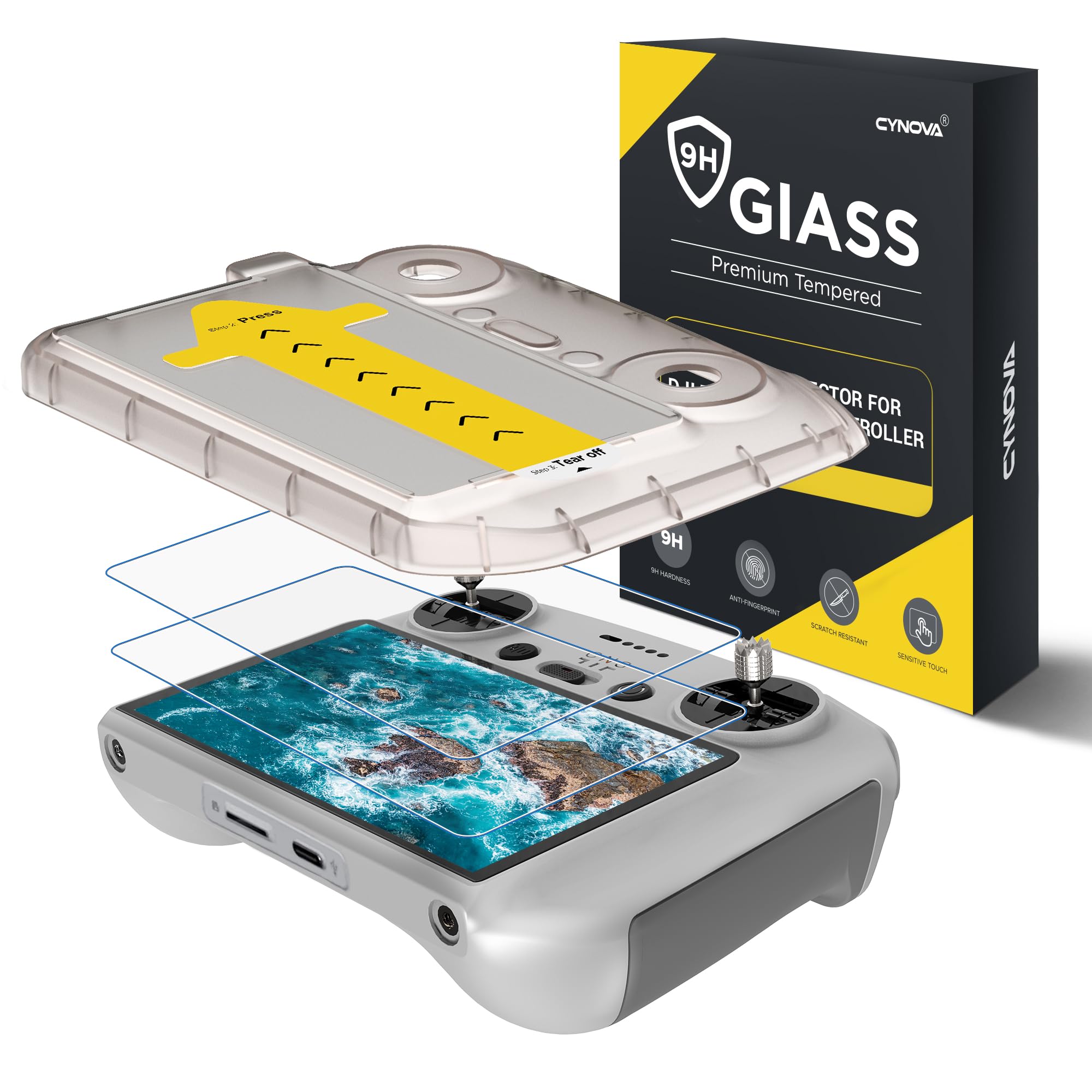 CYNOVA Screen Protector for DJI RC/RC2 – Auto Alignment Kit, 9H Tempered Glass, 2.5D Edges