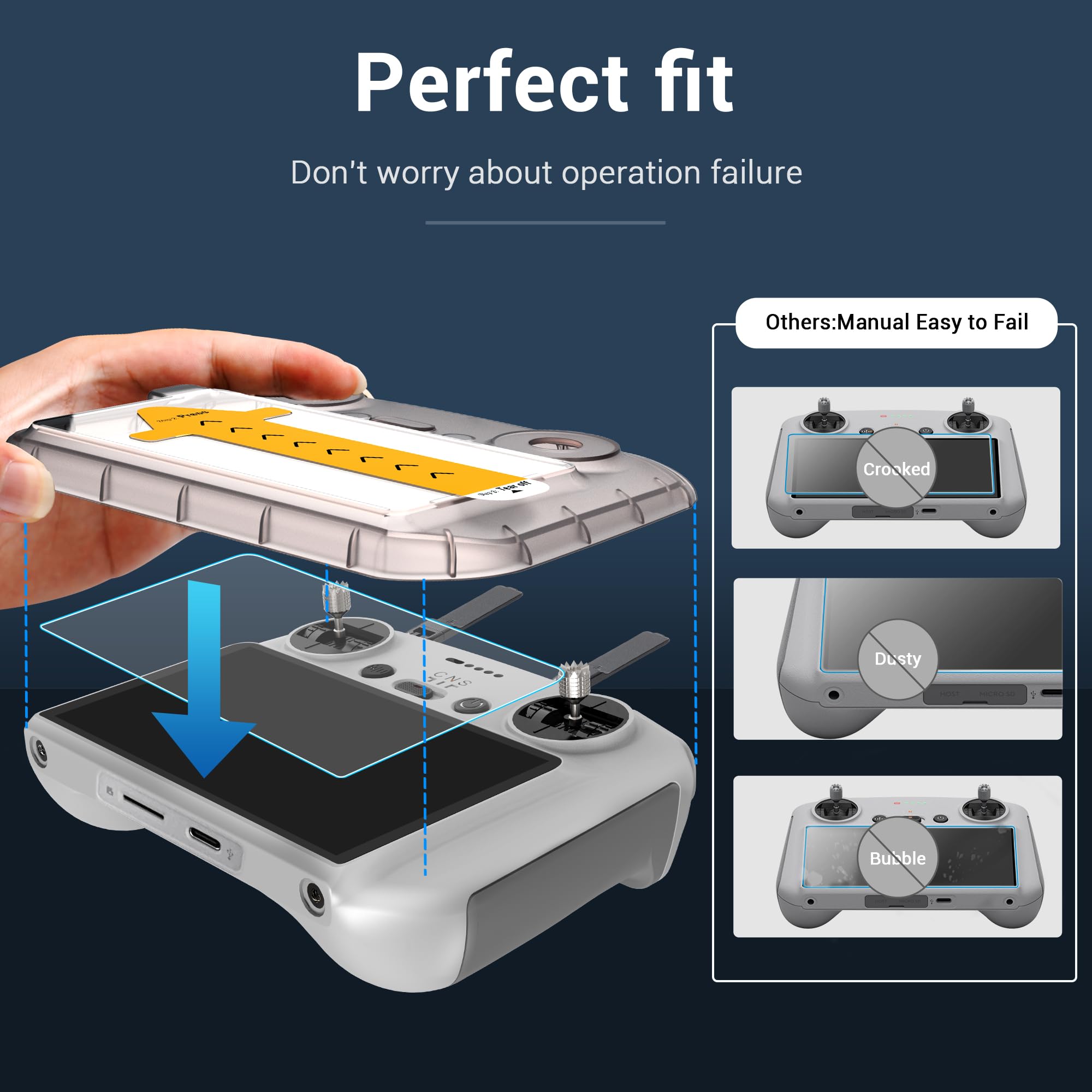 CYNOVA Screen Protector for DJI RC/RC2 – Auto Alignment Kit, 9H Tempered Glass, 2.5D Edges