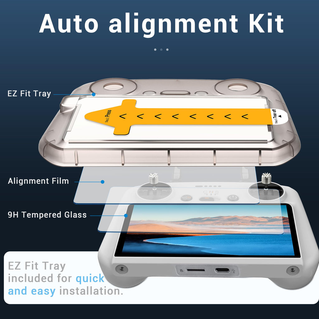 CYNOVA Screen Protector for DJI RC/RC2 – Auto Alignment Kit, 9H Tempered Glass, 2.5D Edges