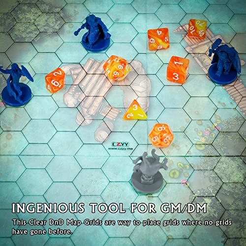 CZYY Acrylic Hex Grid Overlay Set of 2, 7x9 Inch Clear Battle Map for D&D and Pathfinder