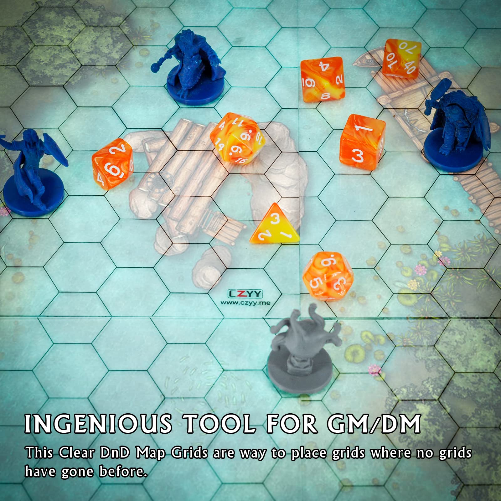 CZYY Acrylic Hex Grid Overlay Set of 2, 7x9 Inch Clear Battle Map for D&D and Pathfinder