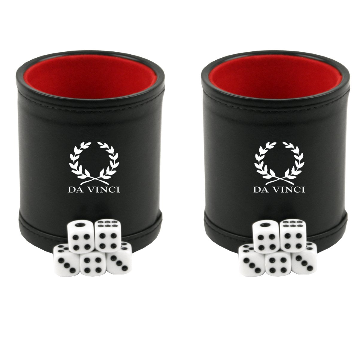 DA VINCI Professional Dice Cup 2-Pack – Black Leatherette with Velvet Interior and 5 Dice Each