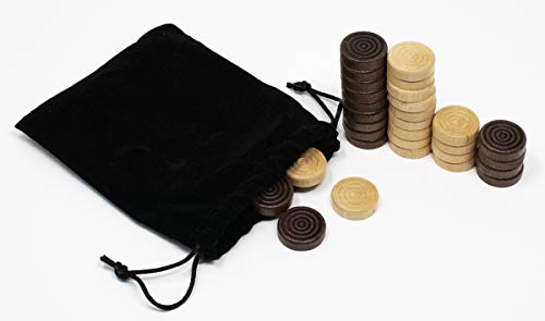 DA VINCI Solid Wood Backgammon & Checkers Replacement Chips – 30 Pieces with Storage Bag