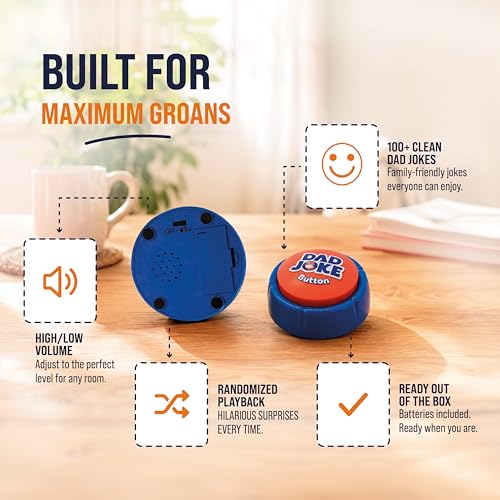 Dad Joke Button – 100+ Hilarious Pre-Loaded Jokes, Family-Friendly, Ready to Use with Batteries Included